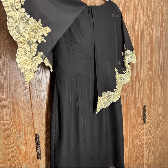 NWT JJ's House Women's Dress Sz 8 Gold and Black Bodycon Scoop Knee-Length Chiff - Picture 7 of 12